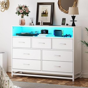 Jojoka Dresser with 7 Drawers for Bedroom, Wooden Long Dresser with Led Lights and Charging Station - 1 of 4