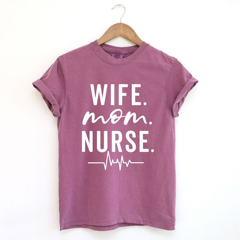 Simply Sage Market Women's Wife.  Mom. Nurse. Short Sleeve Garment Dyed Tee, 1 of 4