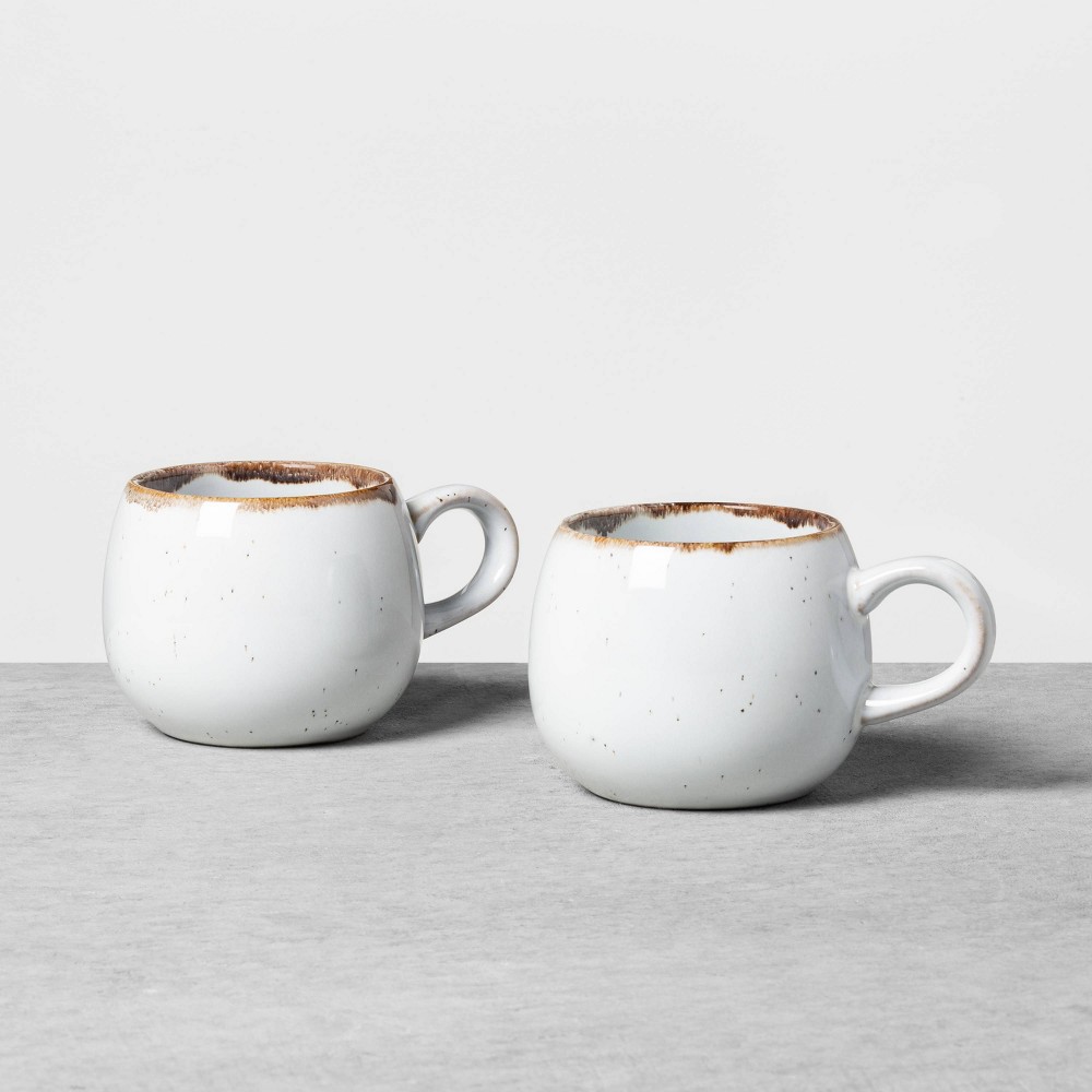 2pk 10oz Stoneware Reactive Glaze Round Mug Set Cream - Hearth & Hand with Magnolia