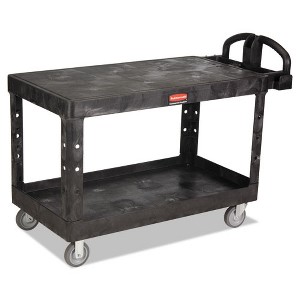 Rubbermaid Commercial Heavy-Duty Utility Cart with Flat Shelves, Plastic, 2 Shelves, 500 lb Capacity, 25.25" x 54" x 36", Black - 1 of 1