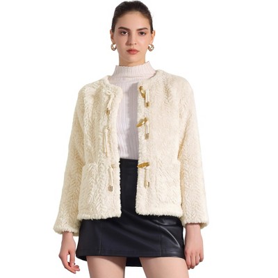 Allegra K Women's Faux Fur Cropped Fluffy Toggle Short Jackets