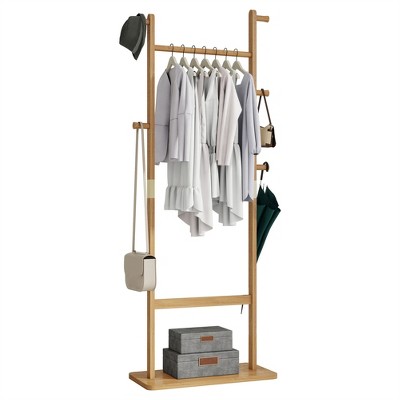 Freestanding Coat Rack, Wood Coat Tree with 5 Hook, Entryway Clothes Racks for Hanging Coats Suits Jacket, Coat Rack Standing For Bedroom Office