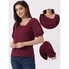 Allegra K Women's Asymmetrical V Neck Blouse Casual Puff Short Sleeve Top - 2 of 4