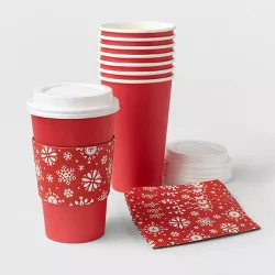8ct 16oz Red To-Go Cups with Snowflake Sleeves - Wondershop™