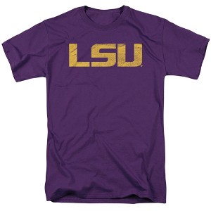 Louisiana State University Official Distressed Primary Logo Adult T Shirt, Purple - 1 of 4