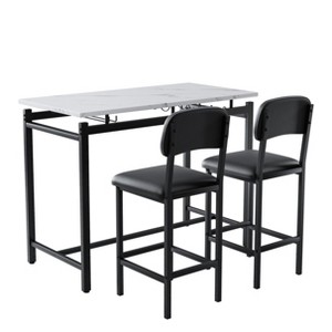 Maliang 3 Piece Dining Room Table Set, 1 Dining Table and 2 Upholstered Black Chairs, for Small Spaces, Apartment, Pub - 1 of 4