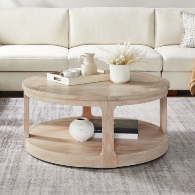 Modern 40" Round Coffee Table with Concealed Wheels, 2-Tier Center Table for Living Room, Office, or Apartment – The Pop Home