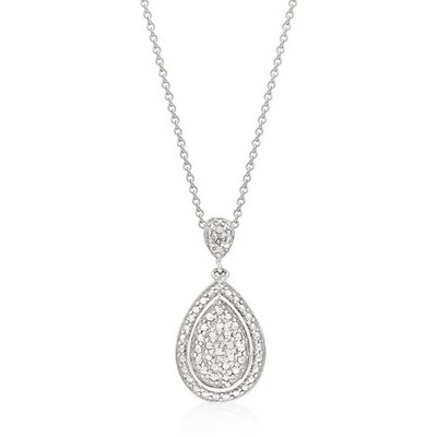 ShineHigh Teardrop Crest Pendant – Rhodium-Plated Antique-Inspired Necklace with Cubic Zirconia and Filigree Design on 18-Inch Chain