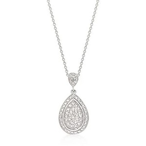 ShineHigh Teardrop Crest Pendant – Rhodium-Plated Antique-Inspired Necklace with Cubic Zirconia and Filigree Design on 18-Inch Chain - 1 of 1