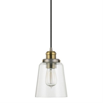Graphite and Aged Brass Mini Pendant with Clear Glass Shade