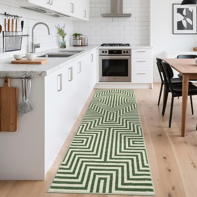 Washable Modern Striped Printed Rug Non Slip Low Pile Rug Soft Geometric Floor Cover Foldable Indoor Carpet for Living Room Bedroom Playroom Nursery