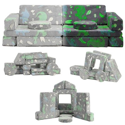 12 Piece Modular Kids Couch, Convertible Dinosaur Glow in The Dark Sofa for Play