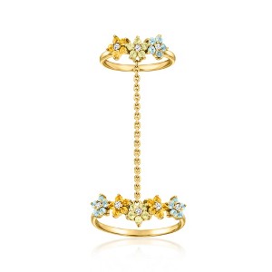 Ross-Simons 0.70 ct. t.w. Multi-Gemstone Flower Double Ring in 18kt Gold Over Sterling - 1 of 4