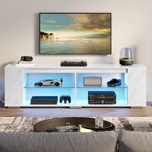 Pinmoco 70" LED TV Stand, Gaming Entertainment Center with Bookshelf & 4 Open Shelves - 1 of 4