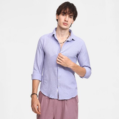 Campus Sutra Men Men's Icy Blue Embossed Micro Check Shirt