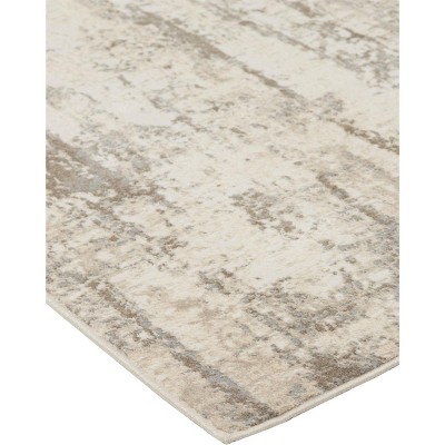 Gray and Beige Abstract Hand-Knotted Runner Rug 2.6x8