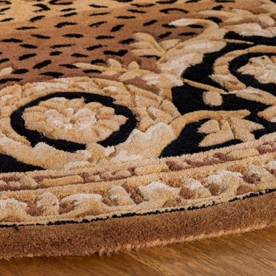 Naples 8' Round Black and Gold Hand-Tufted Wool Area Rug