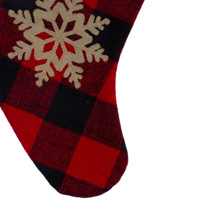 19" Red and Black Buffalo Plaid Christmas Stocking with Faux Fur Trim