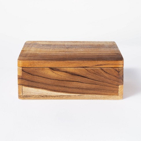 Teak Wood Wooden Trinket Box Storage Name Card Natural Color Free Shipping 