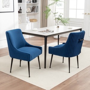 SEYNAR Modern Glam Velvet Black Metal Legs Dining Chair or Vanity Chair Set of 2 with Rear Handle - 1 of 4
