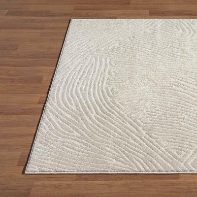 Cream Geometric Wave Synthetic Area Rug, 2'0" x 3'1"