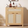 Sideboard Buffet Cabinet, Wooden Credenza Storage Cabinet with Adjustable Shelves, Drawers and Rattan Doors, Accent Buffet Console Table - 3 of 4