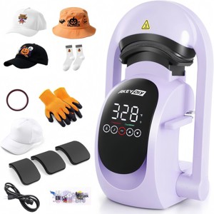 HOMDOX Auto Hat Heat Press Transfer 3-in-1 w/3 Pcs Interchangeable Platens (70/80/90 mm) Touchscreen 5 × DTF 1 × Hat for All Hat Shapes Purple/Pink - 1 of 4