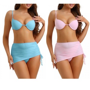 Elerevyo Women's Drawstring Underwire Spaghetti Straps Bikini Sets Beach Skirt Swimsuit 2 Sets - 1 of 4