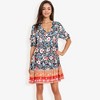 Anna-Kaci Women's Floral Print Short Sleeve Bohemian Tunic Dress With V-Neckline - 3 of 4