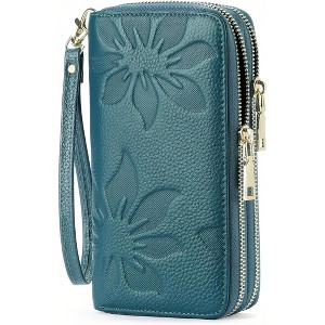 Wikineon Women's Wallet Large Capacity Double Zip Ladies Card Phone Holder RFID Blocking Wristlet Leather - 1 of 4