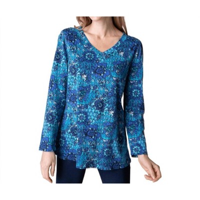 Women's V-neck Cotton Tunic in French Floral - habitat