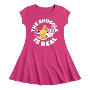 Girls' - Pokémon - The Snuggle Is Real Pikachu And Sylveon Fit & Flair Cap Sleeve Dress - 1 of 3