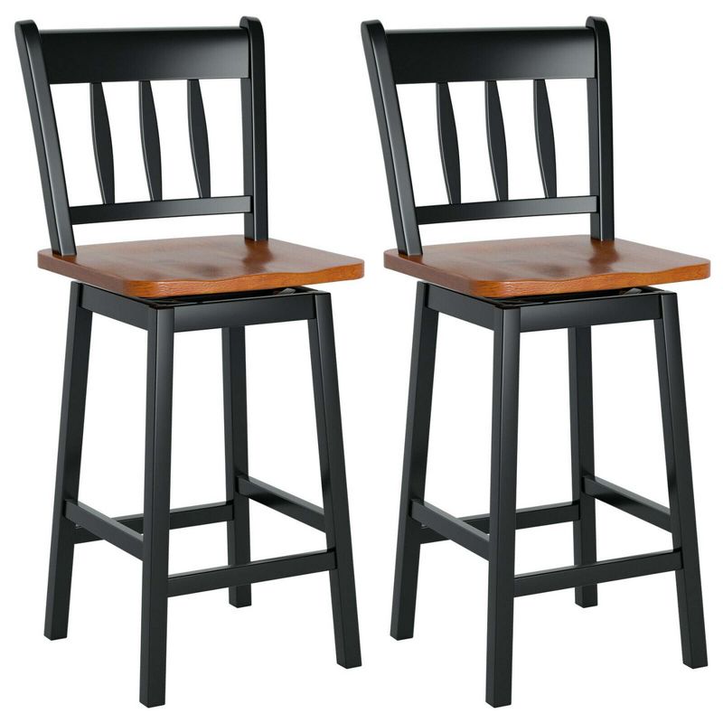 Costway 2PCS Bar Stool 24.5'' Swivel Counter Height Chair w/ Footrest, 1 of 9