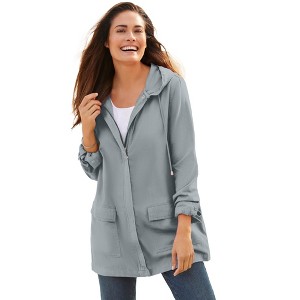 Woman Within Lightweight Utility Hoodie Jacket - 34/36, Gunmetal