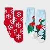 Kids' 2pk Christmas Dinosaur & Snowflakes Cozy Crew Socks with Gift Card Holder - Wondershop™ - 2 of 3