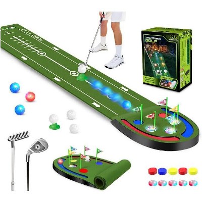 Vatos 9FT Green Golf Practice Training Mat with Balls,Glow Cups, Irons & Putters Indoor or OUtdoor For Kids and Adults
