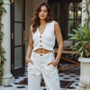Knit & Lounge Women’s Cropped Knit Sweater Vest Button Front Deep V-Neck Sleeveless Rib Hem Casual Layering Tank - 2 of 4