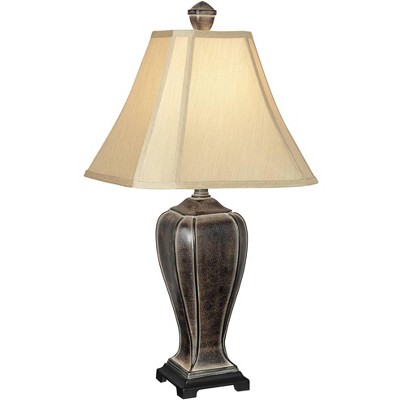 Regency Hill Traditional Table Lamp Desert Crackle Gold Jar Taupe Faux Silk Bell Shade for Living Room Family Bedroom Bedside