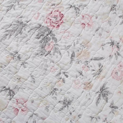 Pink Floral Reversible Cotton Twin Quilt Set