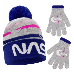 NASA Boys And Girls Winter Hat and Kids Gloves Set, Kids Ages 4-7 (Blue/Gray) - 1 of 2