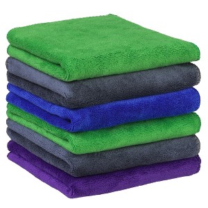 Unique Bargains Dishwashing Cleaning Microfiber Thick Absorbent Kitchen Towels 6 Pcs - 1 of 4