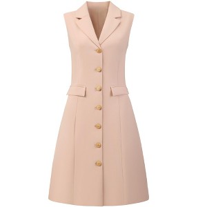 INSPIRE CHIC Women's Sleeveless Collared Button Down Business Work A Line Blazer Dress - 1 of 4
