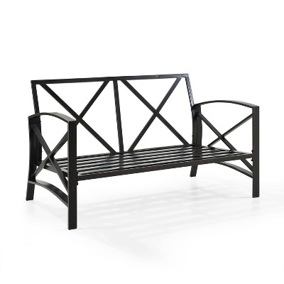 Oatmeal and Bronze Metal Outdoor Loveseat with Cushions