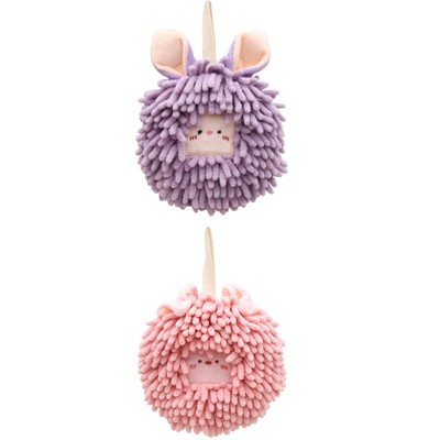 REGALWOVEN Cute Soft Absorbent Quick Drying Chenille Hanging Hand Towel 2 Pcs
