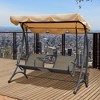 Outsunny 2-Person Porch Swing, Outdoor Patio Swing Bench with Adjustable Tilt Canopy, Cup Holder and Storage Tray, Steel Frame, Brown - 2 of 4