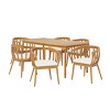 Modern 7 Piece Acacia Wood Outdoor Dining Set,Wood Dining Table and 6 Curved Backrest Arm Chairs,Dining Set for Garden,Backyard-Coolbibila - 3 of 4
