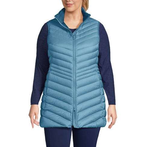 Lands' End Women's Plus Size Wanderweight Ultralight Packable Long Down Vest  - 3x - Muted Blue : Target