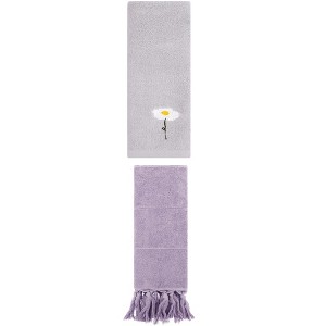 REGALWOVEN 2 Packs Cotton Soft Absorbent Floral Pattern and Solid Hand Towel - 1 of 4