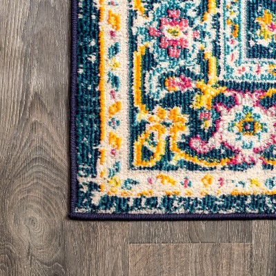 Bohemian Blue and Beige Medallion 5x8 Synthetic Area Rug