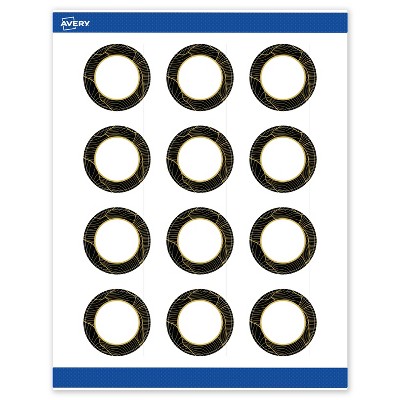 Avery Round Labels, Black with Gold Pattern, 2" Diameter
